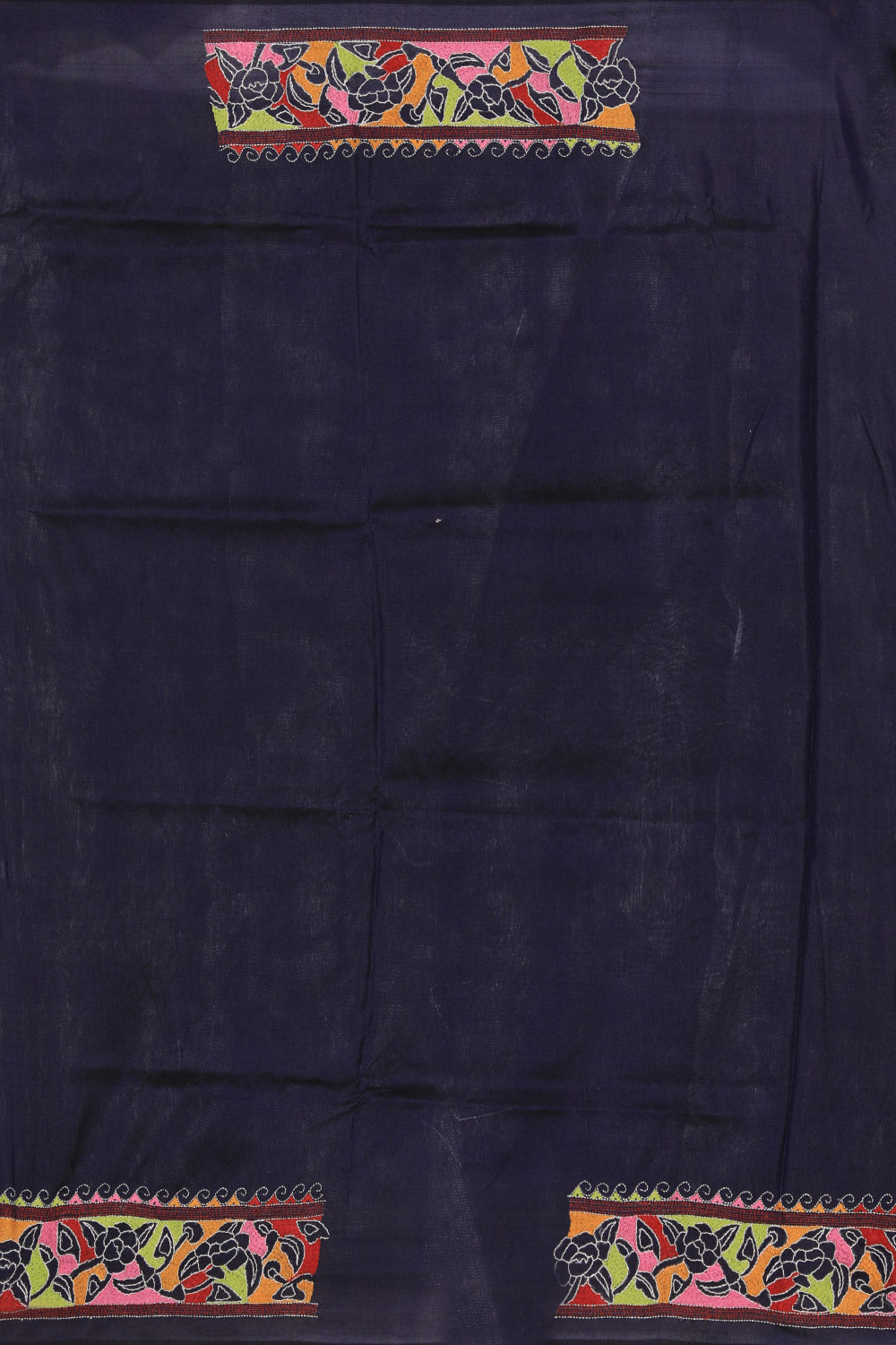 Image of Kantha Stitch Embroidered Navy Blue Saree